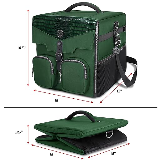 ENHANCE Board Game Shoulder Bag - Collector's Edition Board Game Storage with Shoulder Strap and Accessories Pockets for Dice, Cards, More - Reinforced Carrier Protects Tabletop Games (Dragon Green)