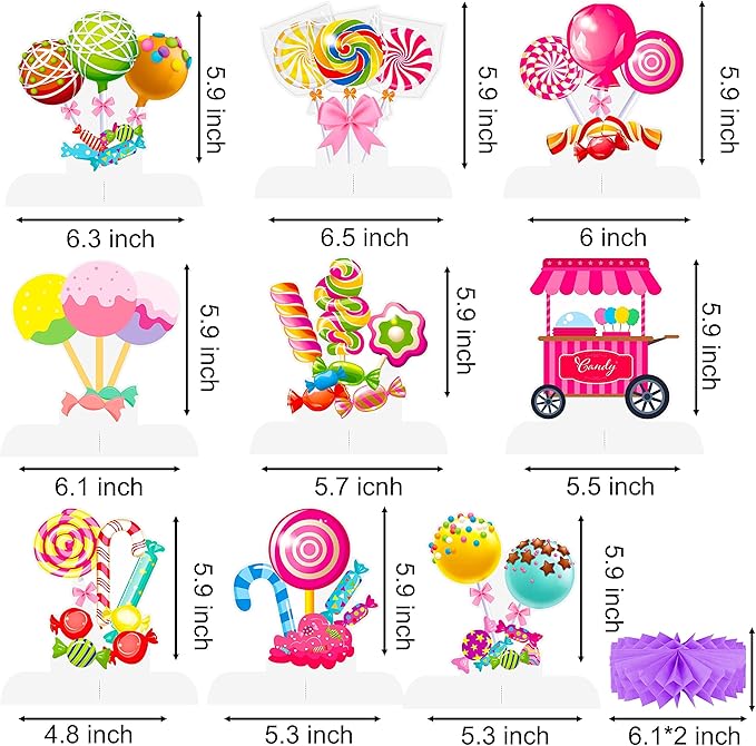 Candyland Party Table Decorations 9pcs Candyland Lollipop Table Honeycomb Centerpieces for Candy Theme Birthday Party Supplies