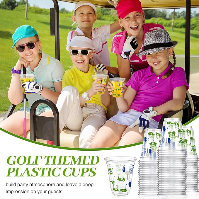 Qinyoung 50 Pcs Masters Golf Ball Party Supplies Bulk Clear Plastic Cups 12oz Disposable Let's Par-tee for Home Sports Golf Themed Birthday Bachelor Party Supplies Favors (Blue)