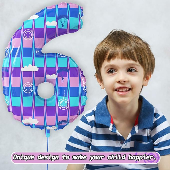 40 Inch Video Game Theme Number 6 Balloons Large Birthday Party Number Balloons Piñata Gaming for Kids Battle Boys Birthday Party Decoration Supplies