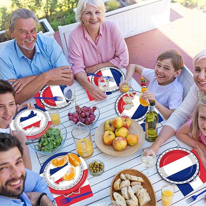 gisgfim 96Pcs France French Flag Party Supplies Paper Plates Napkins France Flag Party Tableware Set National Theme Party Decorations Favors for French Family Gathering Birthday Dining Serves 24