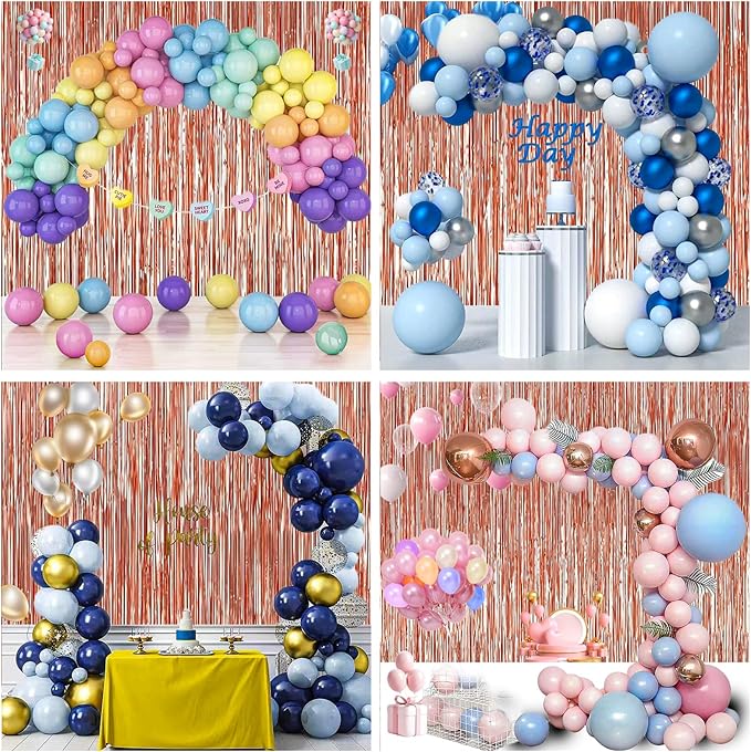 3 Pack 3.3 x 9.9 ft Rose Gold Foil Fringe Backdrop Curtain, Streamer Backdrop Curtains, Streamers Birthday Party Decorations, Tinsel Curtain for Parties, Galentines Decor, Photo Booth