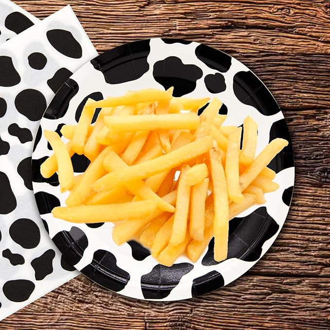 LhyBtm Cow Print Party Supplies Set Includes 20 Plates and 20 Napkins, Perfect for Birthday Baby Shower Barnyard Cowboy Cowgirl Farmhouse Cow Theme Parties Decoration Disposable Tableware
