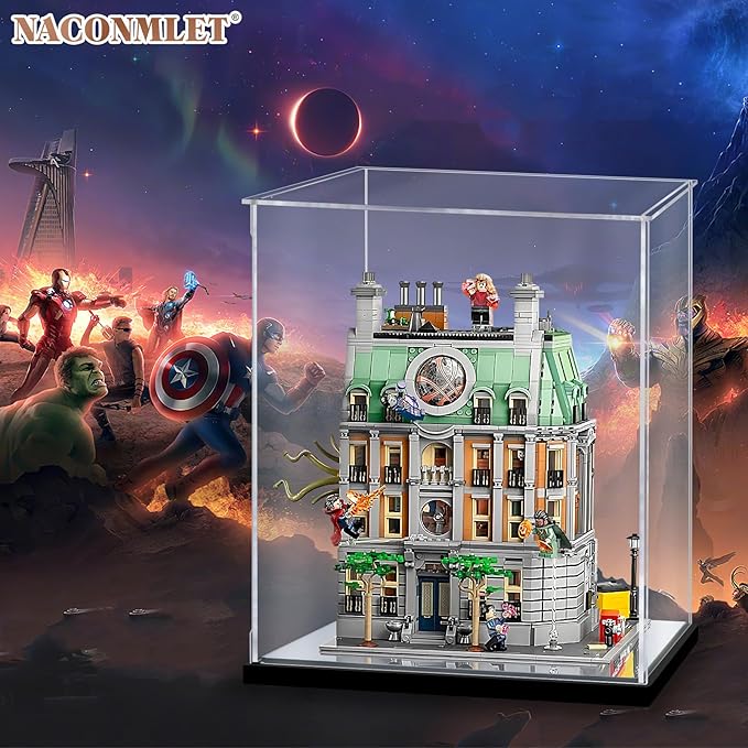 Clear Display Case with Light for Lego Sanctum 76218 Building Set,Dustproof Acrylic Display Box Showcase for Action Figures Model Trophy Collectibles(13.8"x11.8"x15.7"inch)
