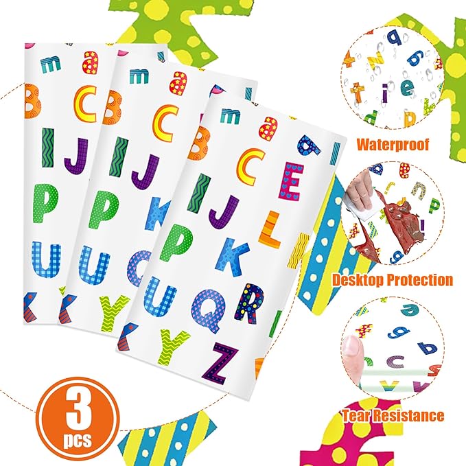 3Pcs Alphabet Plastic Tablecloth, 54 x 108 Inch Educational ABC Alphabet Party Table Cover for Early Learning, Boys and Girls Birthday Party Supplies