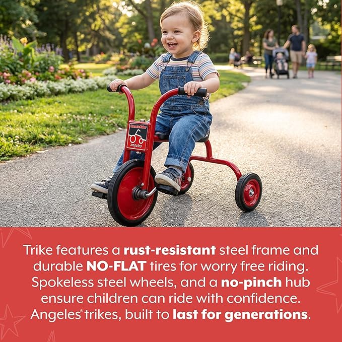 Angeles ClassicRider Kids Tricycle, Toddler Tricycle with Solid Airless Rubber Tires, Kids Bike for Preschools and Daycare, Ages 2+, 13.5" Tall Seat