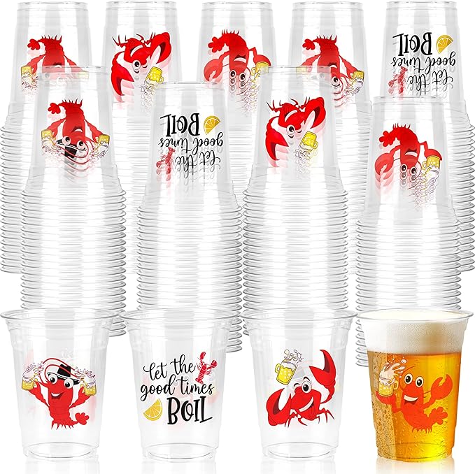 100 Pcs Crawfish Boil Cups, 16 oz Plastic Cups Disposable Party Decoration Lobster Cup Drinking Tableware for Party Supplies