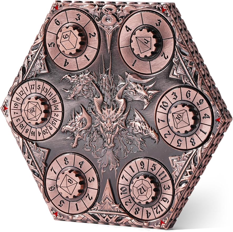 D&D Dice Set,7PCS Metal Dice for Dungeons and Dragons,Mini Dice Set with Pocket Watch Case,Role Playing Board Games Accessories (Dragon, Copper-S)