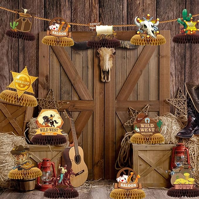 24 Pcs Wild West Party Decorations, Western Cowboy Happy Birthday Decorations, Cowboy Table Honeycomb Centerpieces Decor Table for Party Supplies for Women Men The West Cow Boys Girls Cowgirl Rodeo