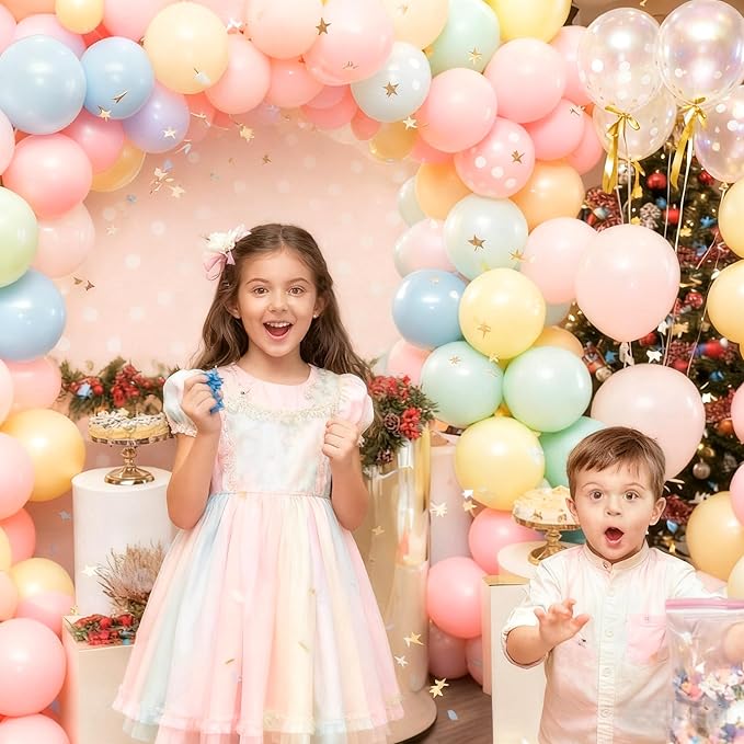 Pastel Bow Balloons Macaron Rainbow Balloon Birthday Decorations, 55 Pcs 12 In Pastel Colorful Pink Bows Print Balloon Blue Purple Yellow Confetti Balloon for Kids Girls Princess Easter Bridal Shower
