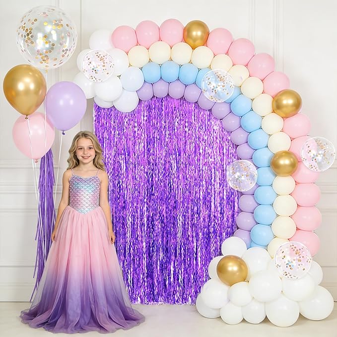 TONIFUL 2Pcs Wavy Purple Door Streamers,Black and Pink Photo Booth Backdrop Metallic Streamers Foil Fringe Curtain for Birthday,New Year,Graduation,Grad,Baby Shower Party Streamers Decoration
