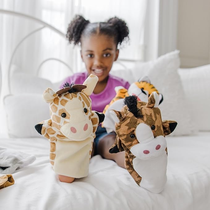 Melissa & Doug Animal Hand Puppets (Set of 2, 4 Animals in Each) - Zoo Friends and Farm Friends
