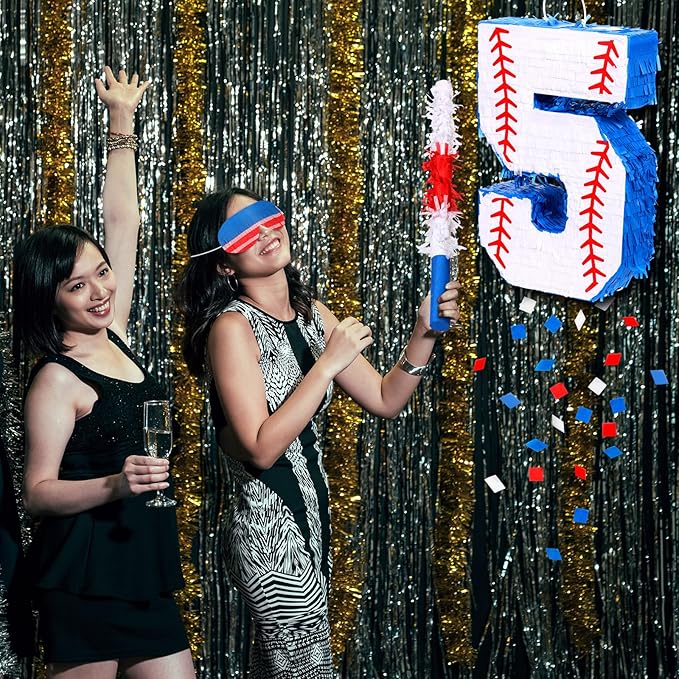 HyDren Baseball Piñata Baseball Party Decorations Number Piñata with Bat, Blindfold and Confetti, 16 Inch Sports Themed Birthday Party Supplies for Celebration Events(Number 5)