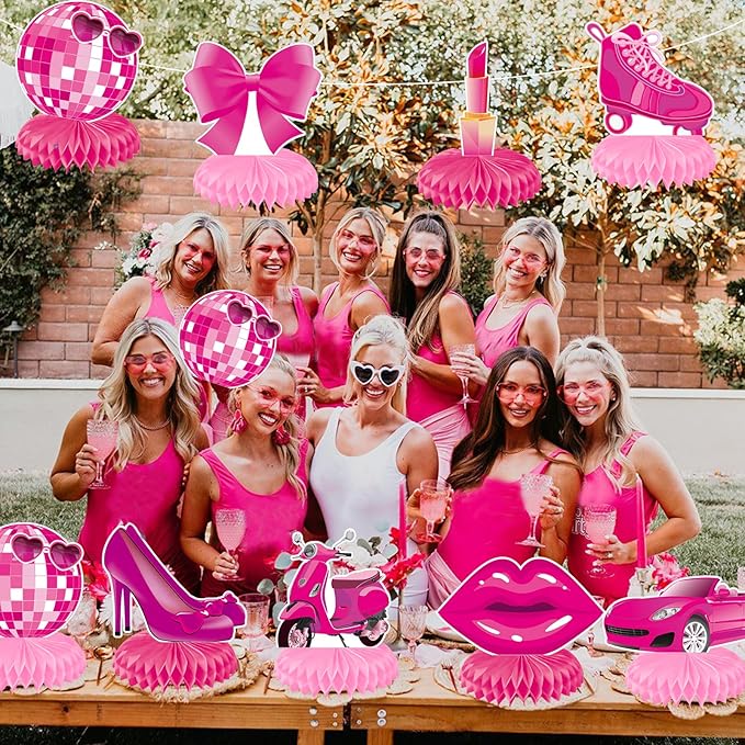Pink Girls Birthday Decorations Hot Pink Princess party Honeycomb Centerpieces Disco Bachelorette Birthday Party Decoration for Girls Doll Theme Party Bridal Shower Wedding Baby Shower