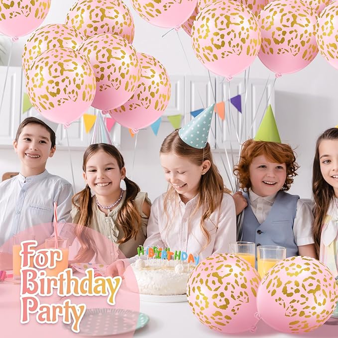 Gejoy 50 Pcs Cheetah Balloons Leopard Print Balloons 12 Inch Spots Latex Leopard Jungle Animal Decorations for Cheetah Zoo Theme Birthday Party Supplies (Pink)