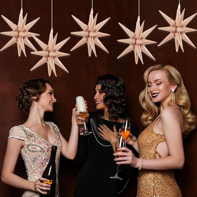 TONIFUL 4 Pcs 22inch 4D Caramel Explosion Star Mylar Balloons for Party Backdrop Christmas,New Year Birthday, Wedding Baby Shower Anniversary Photo Booth Supplies