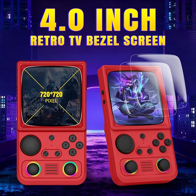 R36TMAX Upgraded Retro Handheld Game Console with 4000mAh Battery, 4.0'' IPS Screen, Retro Gaming Console with Portable Case, Supports WiFi Networked Fighting and OTG (Classic Red)