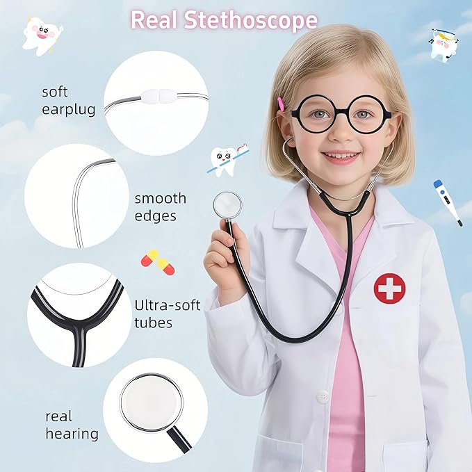 Doctor Costume for Kids 9PC Boys Girls Doctor Role Play Outfit with Bag Kids Scrubs Dress Up for Pretend Play