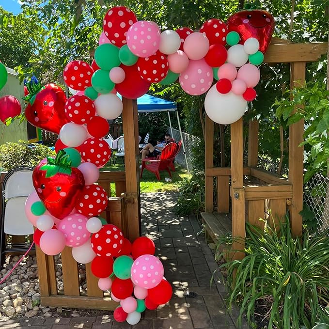 Red and Pink Balloons Strawberry Hot Pastel Light Pink Rose Red Latex Balloons Polka Dot Party Helium Balloon for Sweet Girl Berry Baby Shower Birthday Valentines Day Summer Party Decorations