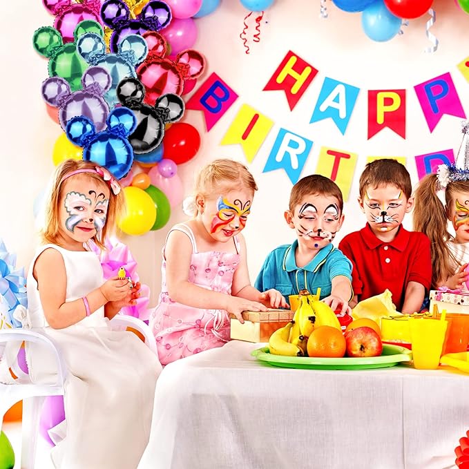 24 Pcs Mouse Head Foil Balloons Colorful Mouse Birthday Mylar Balloons Party Supplies Kit Mouse Aluminum Foil Balloon for Kids Birthday Baby Shower Theme Party Decoration Supplies Photo Props,16"