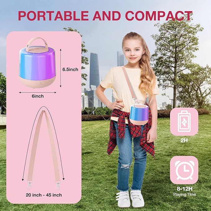 Karaoke Machine for Kids, Portable Bluetooth Speaker with Wireless Microphone & RGB Lights, Magic Voice Effects for 3-12+ Girls Christmas Home Party (Pink)