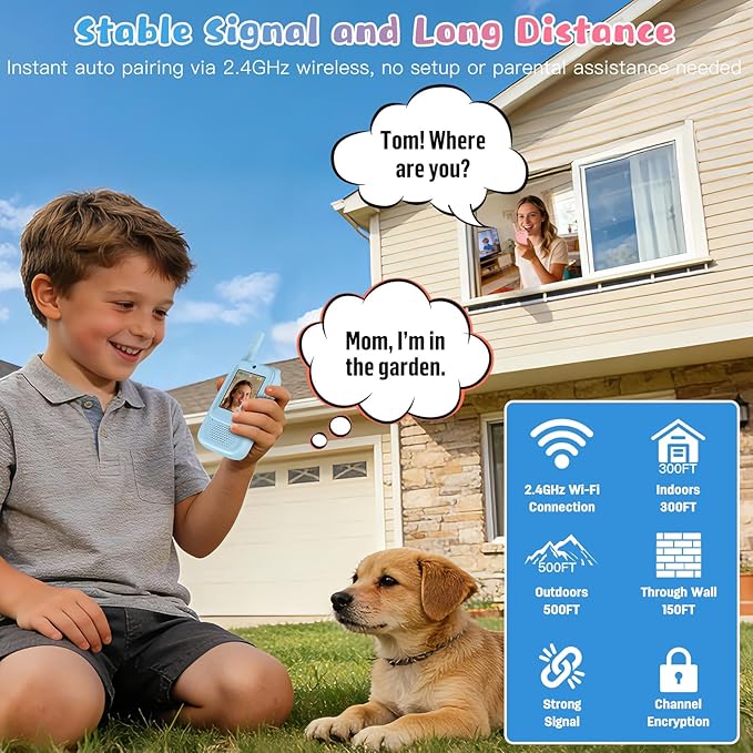 ZealSound Video Walkie Talkies for Age 3-12 Boys Girls, 2 Pack Walkie Talkies with Screen, Voice Effects, Indoor Outdoor Toys for Family Games, Camping, Hiking, Christmas Birthday Gifts (Blue/Pink)