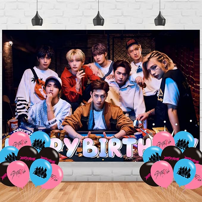 Stray Kids Merch 5 Star Birthday Party Supplies Backdrop 5x3 Music Team Happy Birthday Background Photography Stray Kids Party Decorations Banner Photo Booth Props