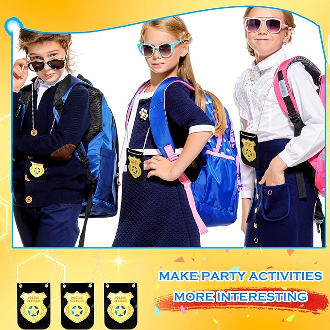 15 Pcs Pretend Play Police Badges Gold Police Badges Necklace Detective Badge Cop Badge with Chain for Accessories Role Play Dress up