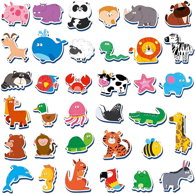 SpriteGru 35 Pcs Animal Magnets, Adorable Magnetic Animal Toys - Wild, Farm & Marine Animals - Thick Foam, Non-Toxic, Educational Learning Toys for Kids 3+