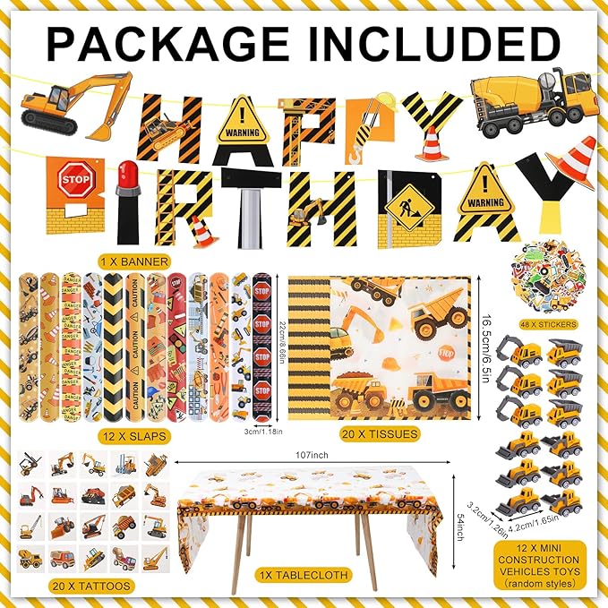 Construction Party Favors Kit Excavator Pinata with Blindfold Bat, Construction Party Supplies, Goodie Bag Fillers for Adult Birthday