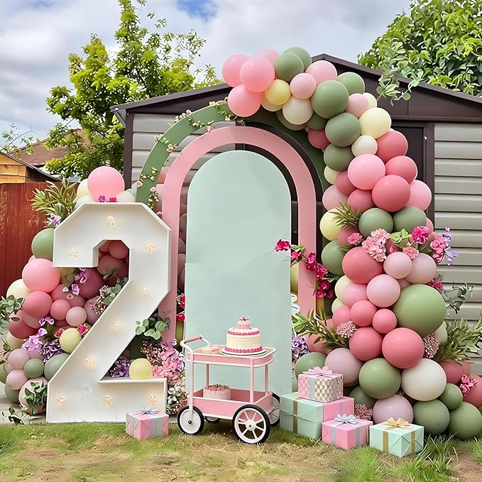 FunHot Sage Green Pink Balloons, 50 Pcs Pink and Green Balloon, 12 Inch Light Yellow Ivory Latex Balloons for Girls Baby Shower Birthday Boho Wedding Gender Reveal Jungle Spring Party Decorations