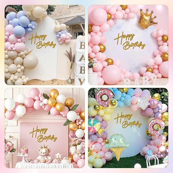 Babenest Gold Felt Happy Birthday Sign - Reusable Strong Adhesion Banner for Backdrop, Balloon Arch Decor, Party Supplies Reception Party Baby Shower Decorations