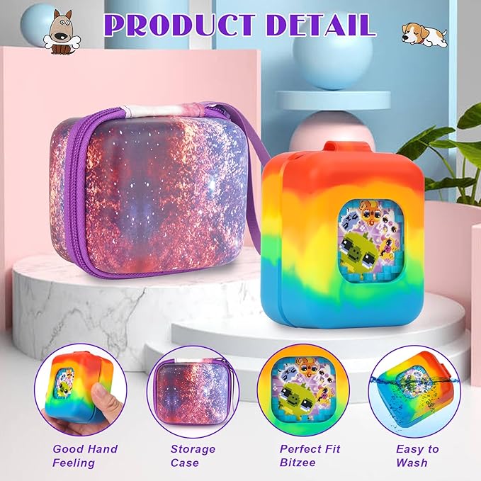 MGZNMTY Carrying Case and Silicone Case for Bitzee Magicals Interactive Toy Digital Pet and Protective Skin Cover for New Bitsy Electronic Virtual Pet (Galaxy)