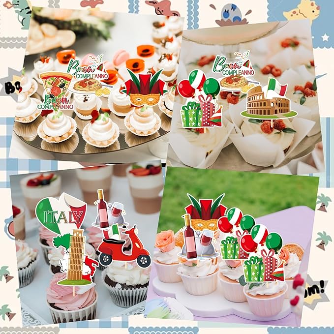 Italian Birthday Party Decorations - 36PCS Italy Pizza Cupcake Toppers Parties Decoration Buon Compleanno Cupcake Picks Decor Supplies