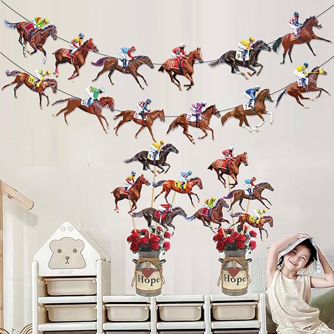 Horse Racing Centerpiece Sticks 17 Pieces Horse Race Party Table Toppers Derby Day Decorations Racehorse Party Supplies for Run for The Roses Racing Birthday Party Decor