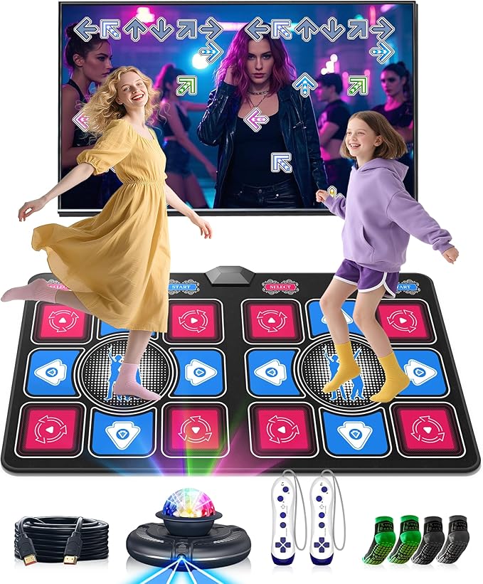 Dance Mat for Kids and Adults: 2-Player Electronic Dance Pad with HDMI for TV - Wireless Musical Exercise Game - Great for Party Fun & Birthday Gifts for Girls & Boys Ages 6+