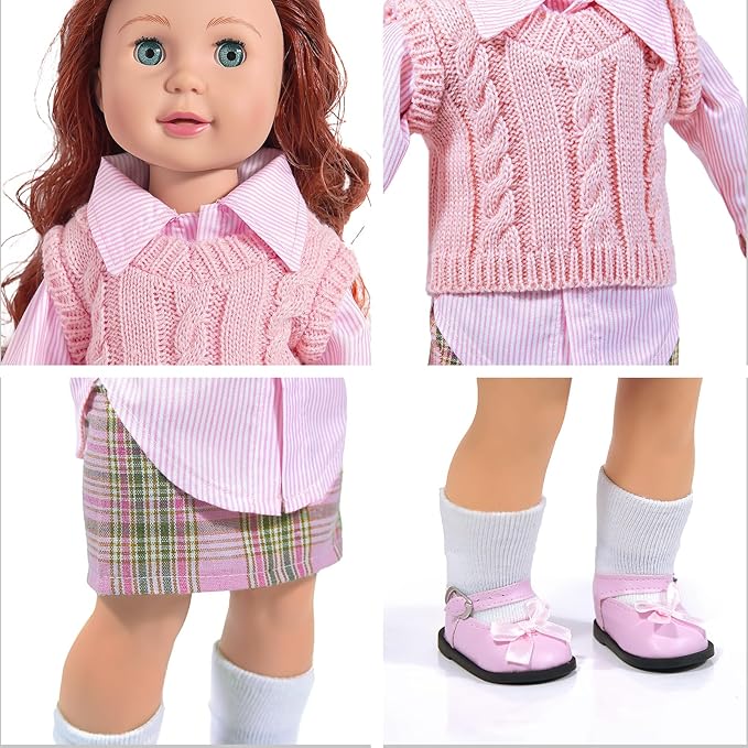 27 PCS American 18-inch-Doll-Clothes and Accessories-Travel-Suitcase Luggage,Clothes and Shoes, Bag, Sunglasses, Camera, Passport, Notebook, Phone, pad Travel Gear Play Set Fit(No Doll)