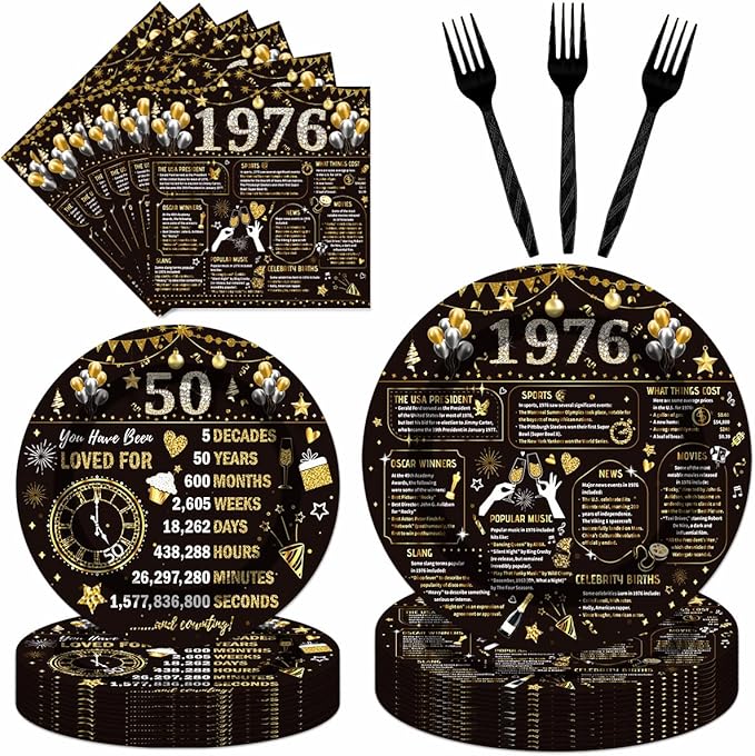 96PCS 50th Birthday Plates and Napkins Party Supplies 50th Birthday Decorations for Women Men 50th Anniversary Decorations Cheers to 50 Years Vintage Tableware Sets Serve 24 Guests