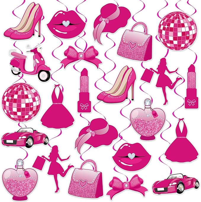 48Pcs Hot Pink Princess Hanging Swirl Decorations, Princess Party Ceiling Hanging Swirls Hot Pink Hanging Swirls Streamers for Party Decor Supplies