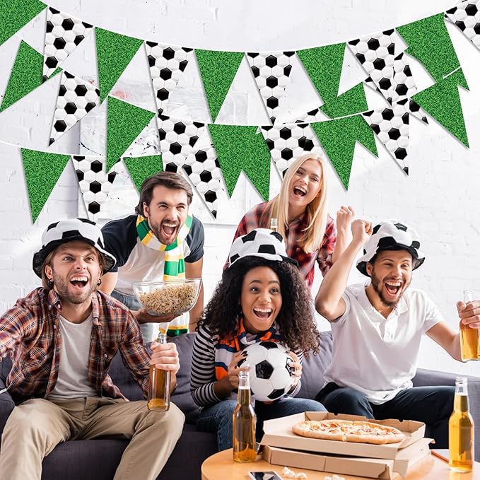 Jetec 5 Pcs 49 ft Soccer Party Decorations Pennant Banner Theme Triangle Flags Garland Bunting Banner for Soccer Fans Outdoor Indoor Home Sport Birthday Party Decorations Supplies
