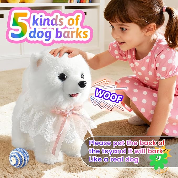 Marsjoy Samoyed Walking Barking Dog for Kids Interactive Musical Puppy Robot Repeats What You Say, Realistic Licking Tongue Wagging Tail Remote Control Toddler Toys for Girls and Boys Birthday Gifts