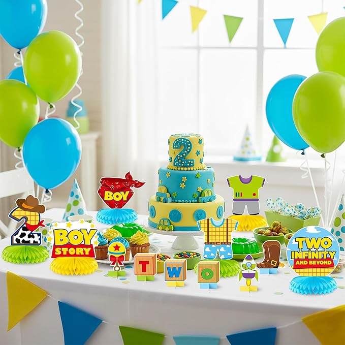 Boy Story Honeycomb Centerpieces - 12PCS Boy Story Two Infinity and Beyond Birthday Party Honeycomb Centerpieces Boys 2nd Party Table Decoration Boys Story 2nd Table Topper for Birthday