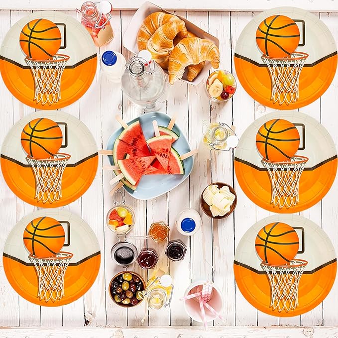 50Pcs Basketball Party Supplies - 7inch Paper Plates for Boys Sports Theme Birthday Party Decorations