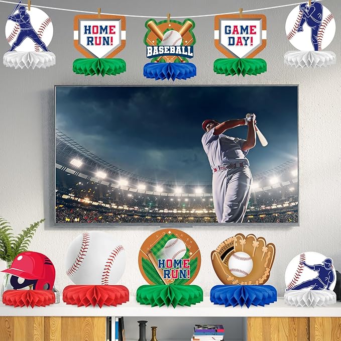 Baseball Party Supplies:Baseball-Themed Honeycomb Centerpiece for Baseball Birthday & Gameday Celebrations - Essential Decorations & Favors