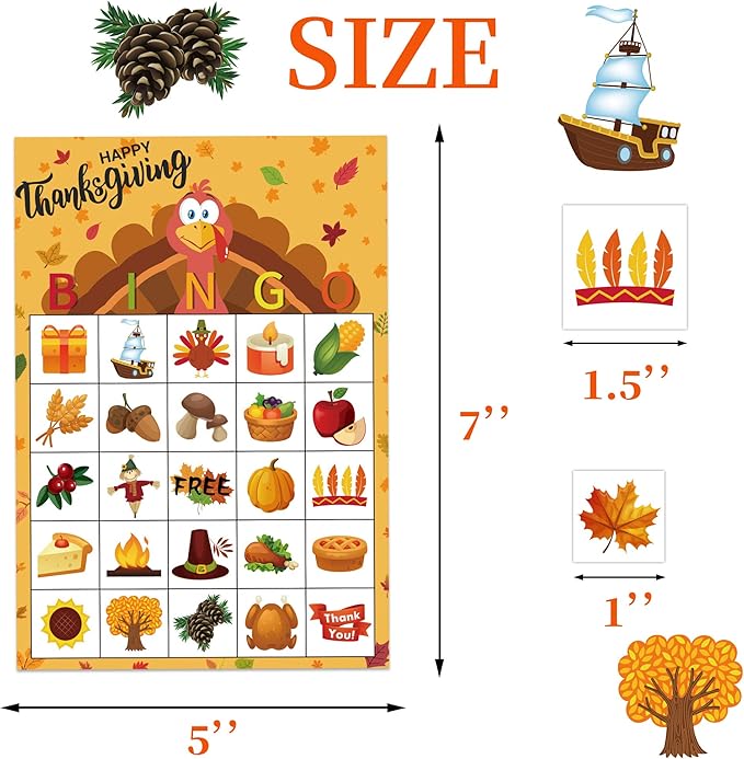 Thanksgiving Games for Kids, Bingo Cards 24 Players Thanksgiving Crafts for Kids Fall Festival Games Friendsgiving Party Favors Supplies Activities Gifts