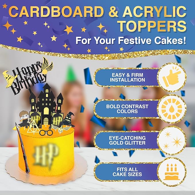 Cake Topper Decorations for Little Magicians - Sparkling Birthday Cake Toppers, Easy Installation & Adjustment, Bend & Fade Resistant Materials - Magical Birthday Decorations for Boys & Girls