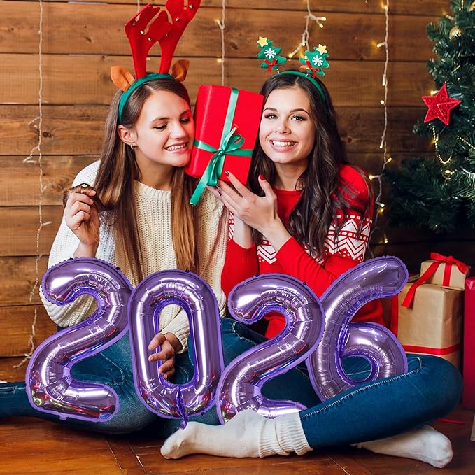 KALOR 16 Inch 2026 Purple Foil Number Balloons, 2026 New Years Decorations for 2026 Happy New Year Eve and Graduations Party Supplies