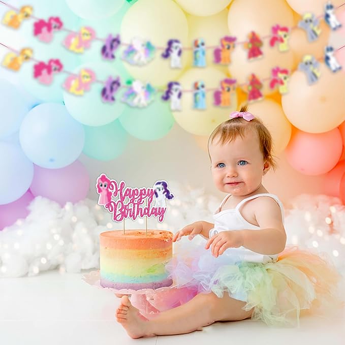 Magical Pony Theme Birthday Party Supplies – Pny Birthday Decorations Set for Girls – Includes Happy Birthday Banner, Cake Topper, Cupcake Toppers, Party Favors – Décor Kit