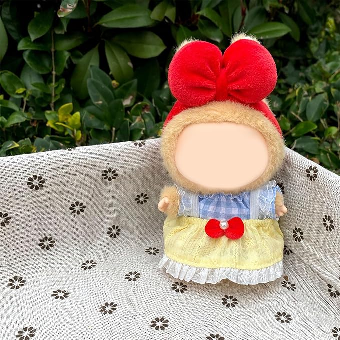 Clothes for Doll, 15/17cm Doll Clothes Set Suitable for Dolls Accessories - Bow Headband + Plaid Shirt + Suspender Skirt (NO Doll),Princess