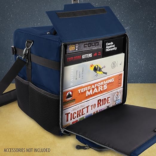 ENHANCE Board Game Shoulder Bag - Collector's Edition Board Game Storage with Shoulder Strap and Accessories Pockets for Dice, Cards, More - Reinforced Carrier Protects Tabletop Games (Dragon Blue)